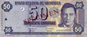 尼加拉瓜科多巴2002年版50 Cordobas面值——正面