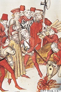 捷克宗教改革家胡斯因反对教皇的世俗统治于1415年被处火刑而死（绘画）