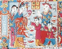 中国民间年画中表现牛郎织女七夕相会的情景